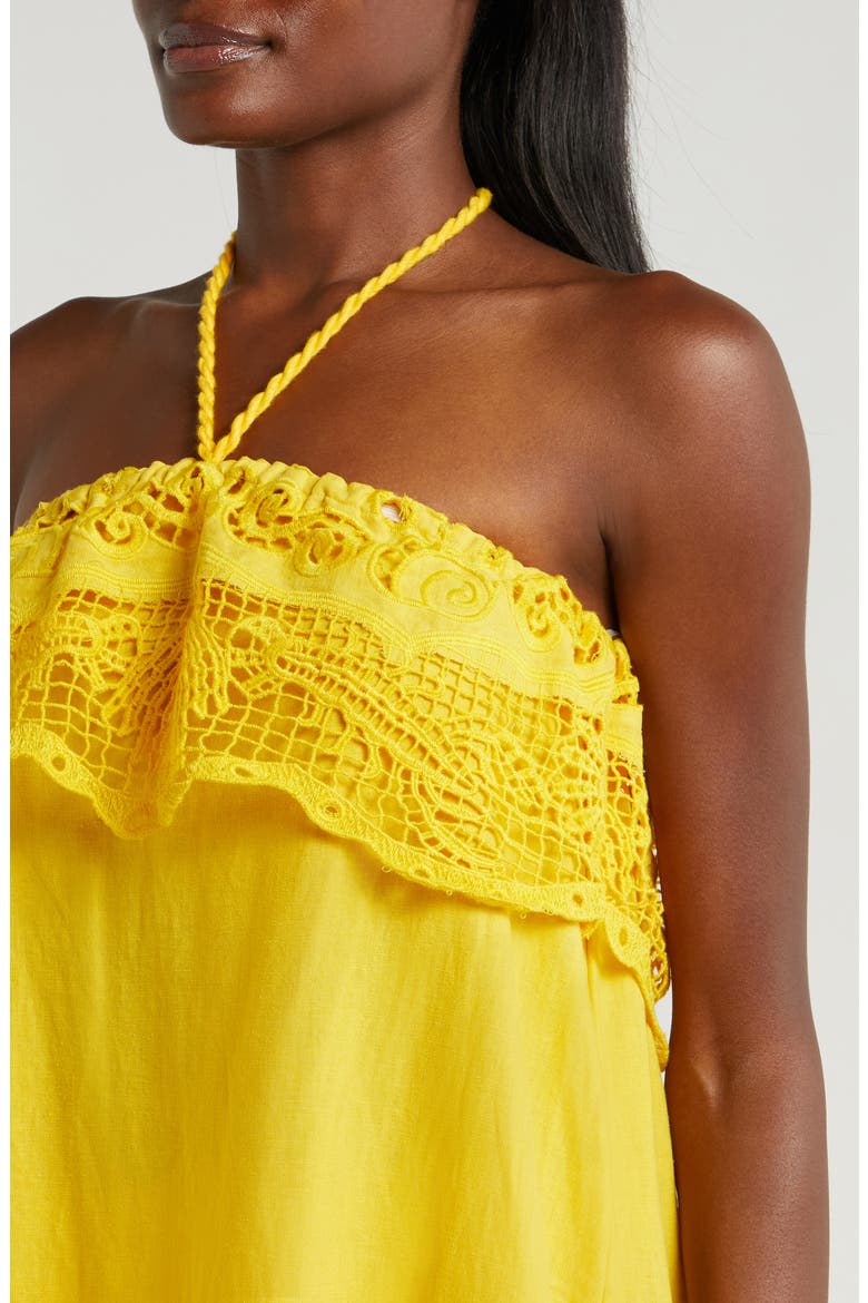 Guipure Lace Halter Linen Blend Cover-Up Minidress, Alternate, color, YELLOW