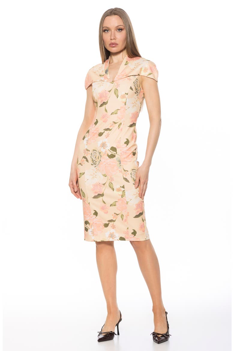 Tati Cape Sheath Dress, Alternate, color, BEIGE FLORAL
