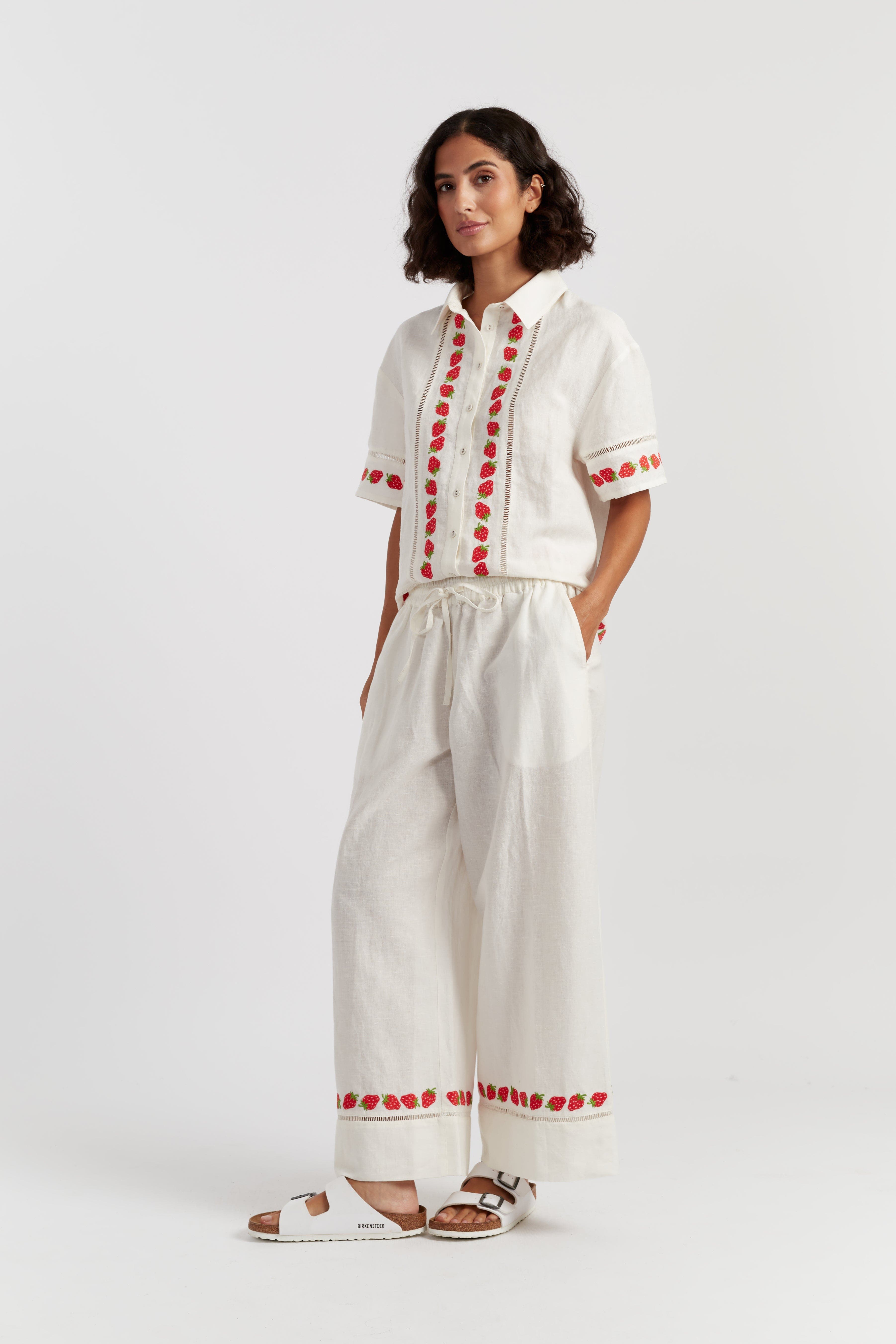 Linen-Blend Strawberry  Trousers - image 2