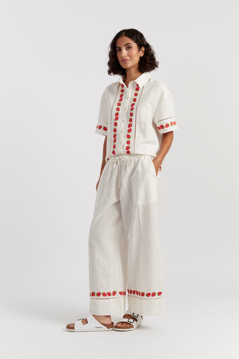 Linen-Blend Strawberry  Trousers, Alternate, color, Cream