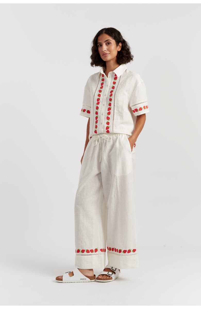 Chinti & Parker Linen-Blend Strawberry Trousers, Alternate, color, Cream