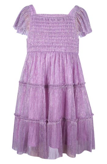 Zunie Kids' Smocked Flutter Sleeve Dress In Purple