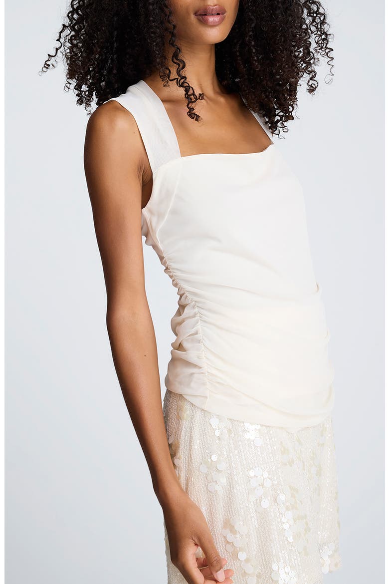Ruched Square Neck Mesh Top, Alternate, color, OYSTER