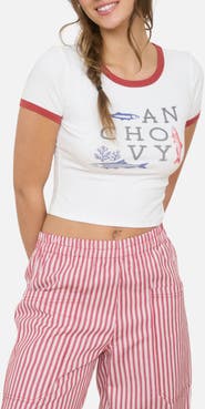 J.O.A. Graphic Crop Ringer T-Shirt