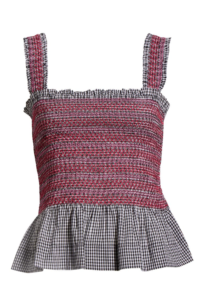 Ami Smocked Organic Cotton Peplum Camisole, Alternate, color, BLACK