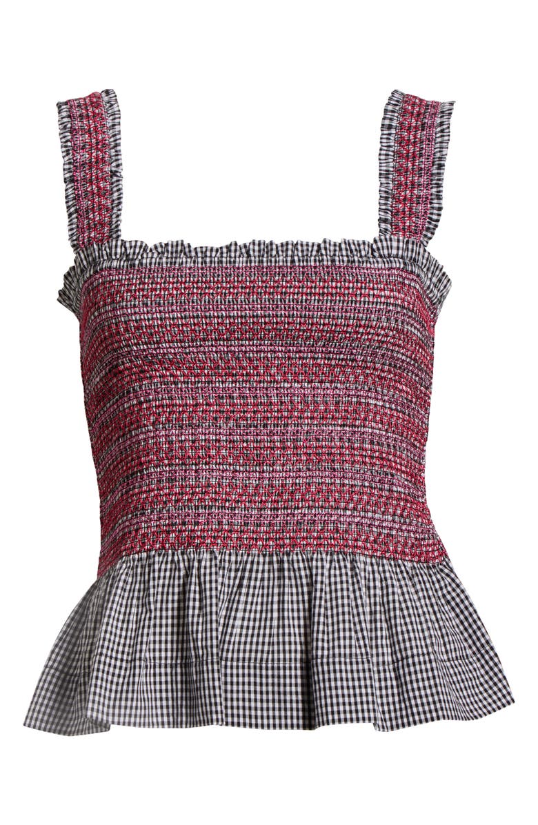 Damson Madder Ami Smocked Organic Cotton Peplum Camisole, Alternate, color, Black