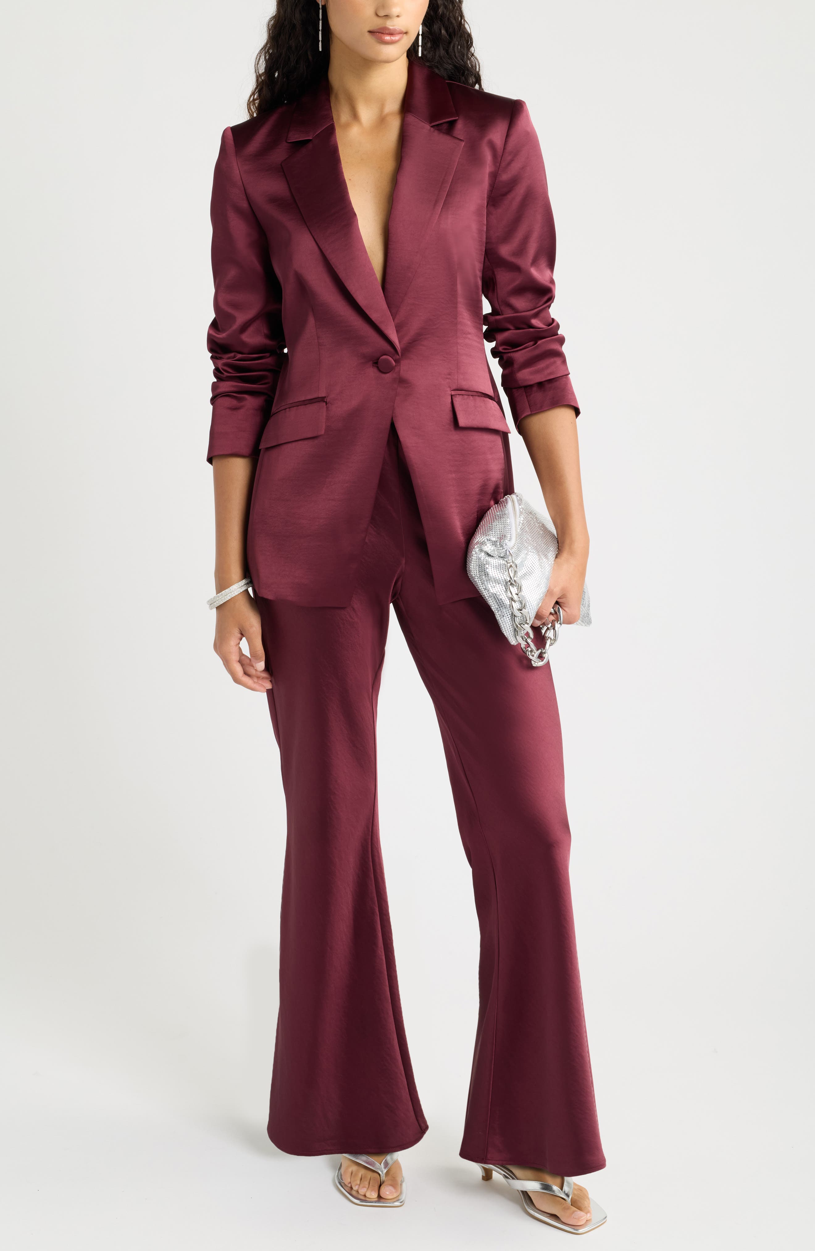 Open Edit Bias Satin Low Rise Flare Pants (Women) | Nordstrom