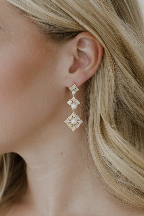 Untamed Petals Margaux Pearl Drop Earrings In Gold