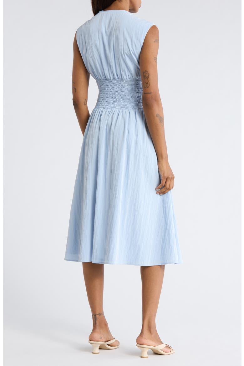 Smocked Waist Zip Midi Dress, Alternate, color, LIGHT BLUE