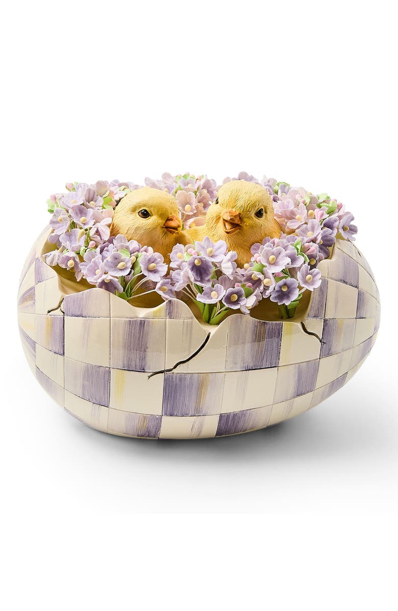 MACKENZIE CHILDS Violet Check Peekaboo Egg Figurine, Main, color, Purple