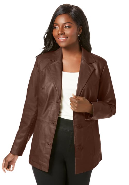 Jessica London Leather Blazer In Brown