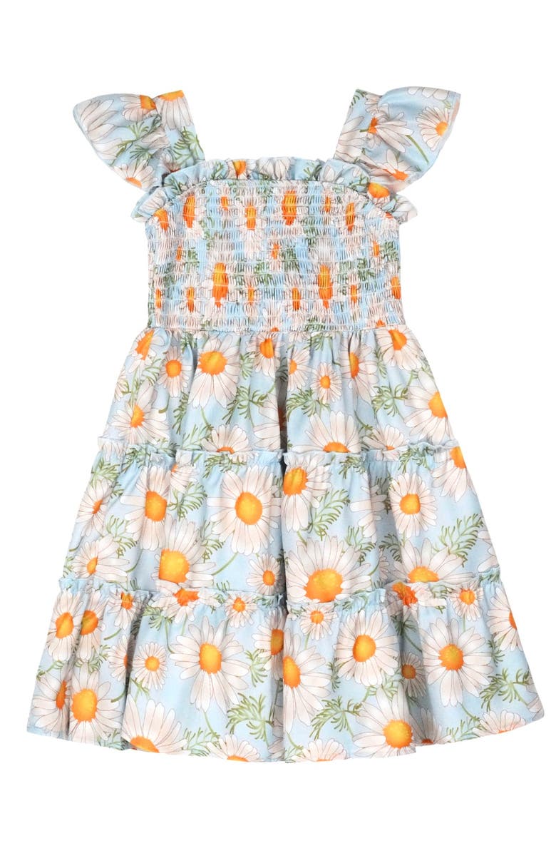 Mia Belle Girls Girls Daisy Delight Smocked Tiered Dress, Main, color, Blue