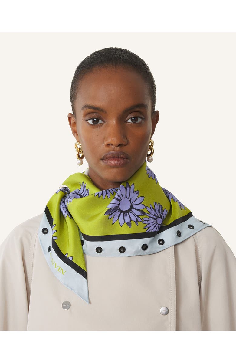 Lanvin Triangle Silk Scarf With Marguerite Motifs, Alternate, color, Absinth/Lilac
