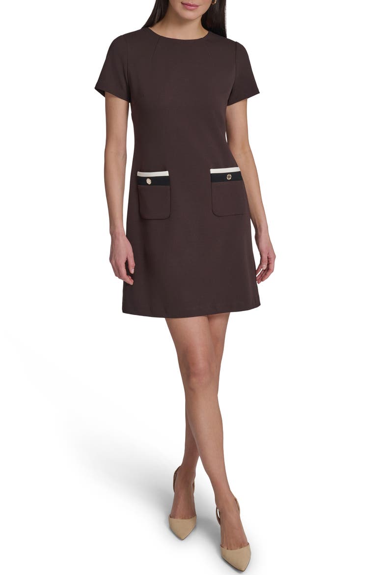 Scuba Crepe Shift Dress, Main, color, MINK/BLACK