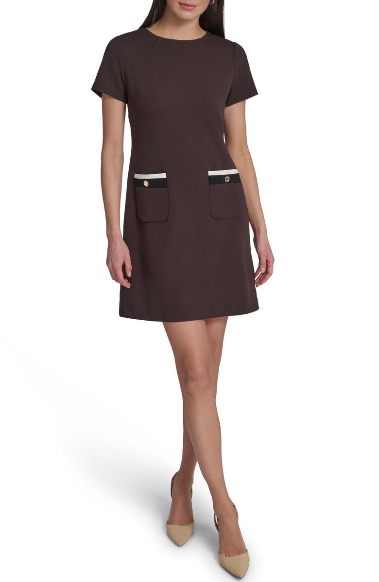 Tommy Hilfiger Scuba Crepe Shift Dress, Main, color, Mink/ Black