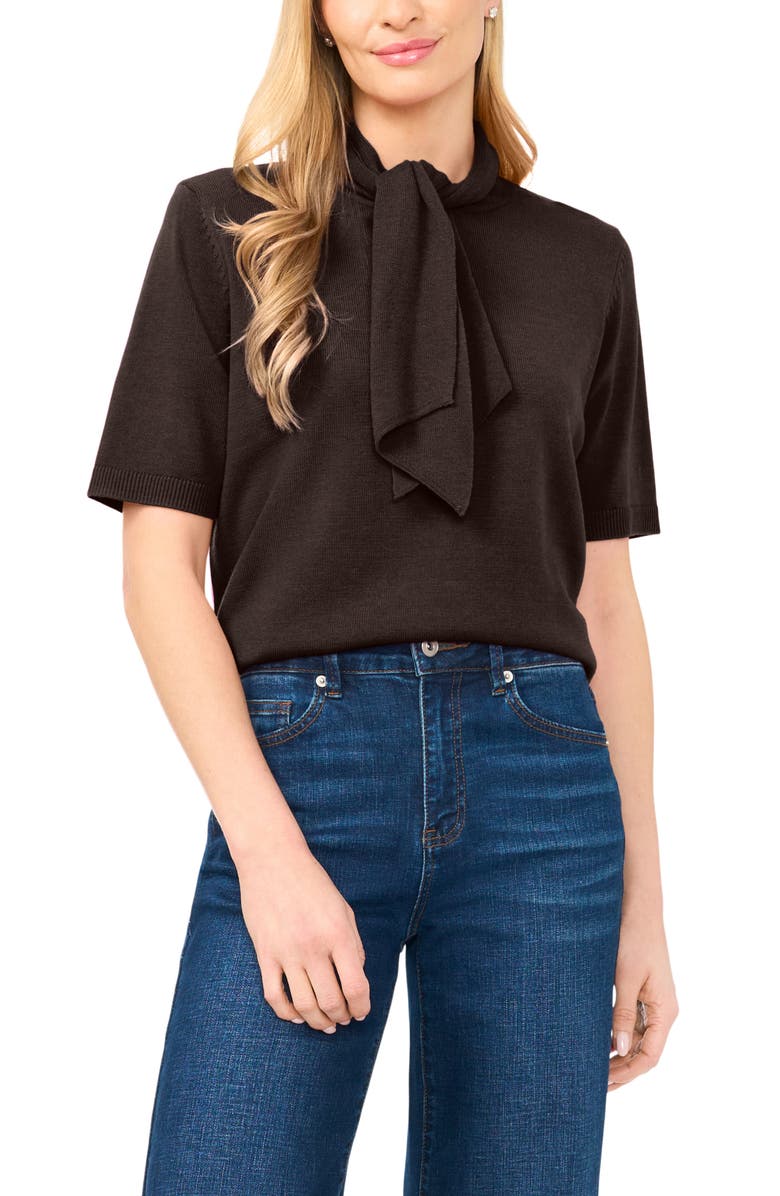 CeCe Tie Neck Short Sleeve Sweater, Main, color, Delicioso