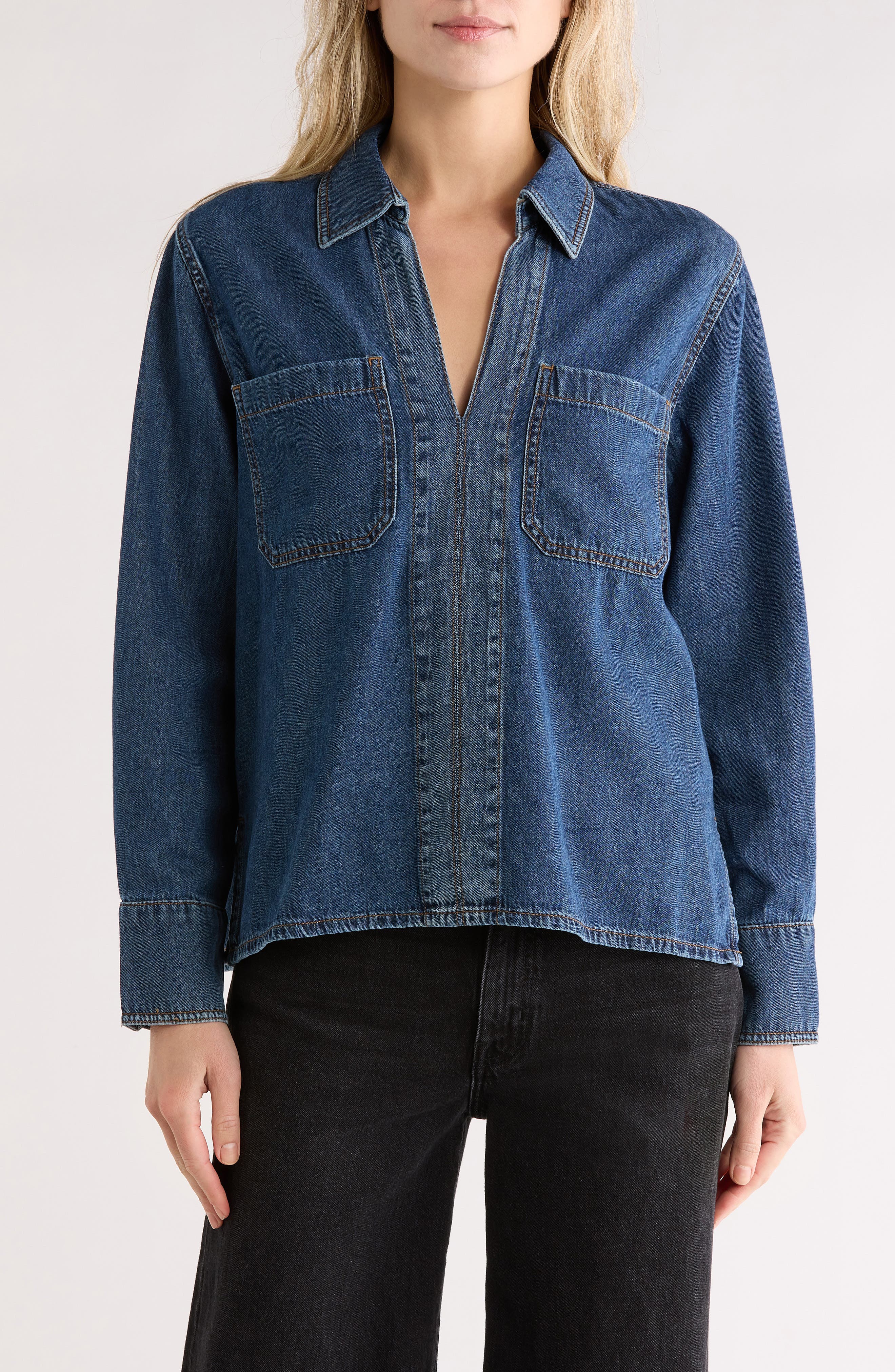 Channing Split Neck Popover Top
