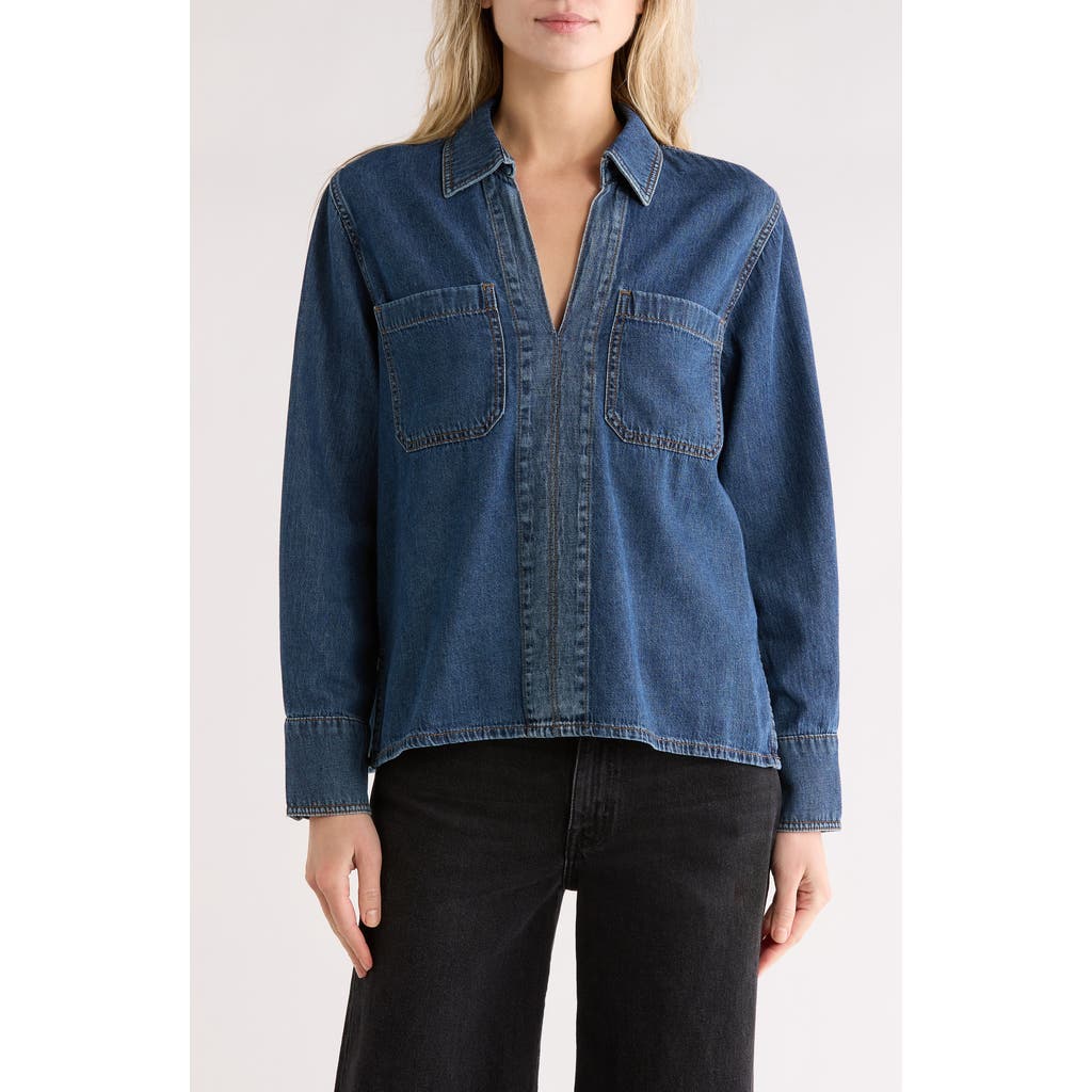 Rag & Bone Channing Split Neck Popover Top In Blue