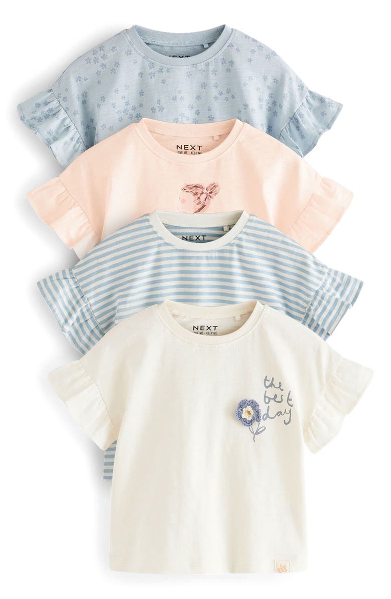 NEXT Kids' Floral Assorted 4-Pack Ruffle Sleeve Cotton T-Shirts, Main, color, 
