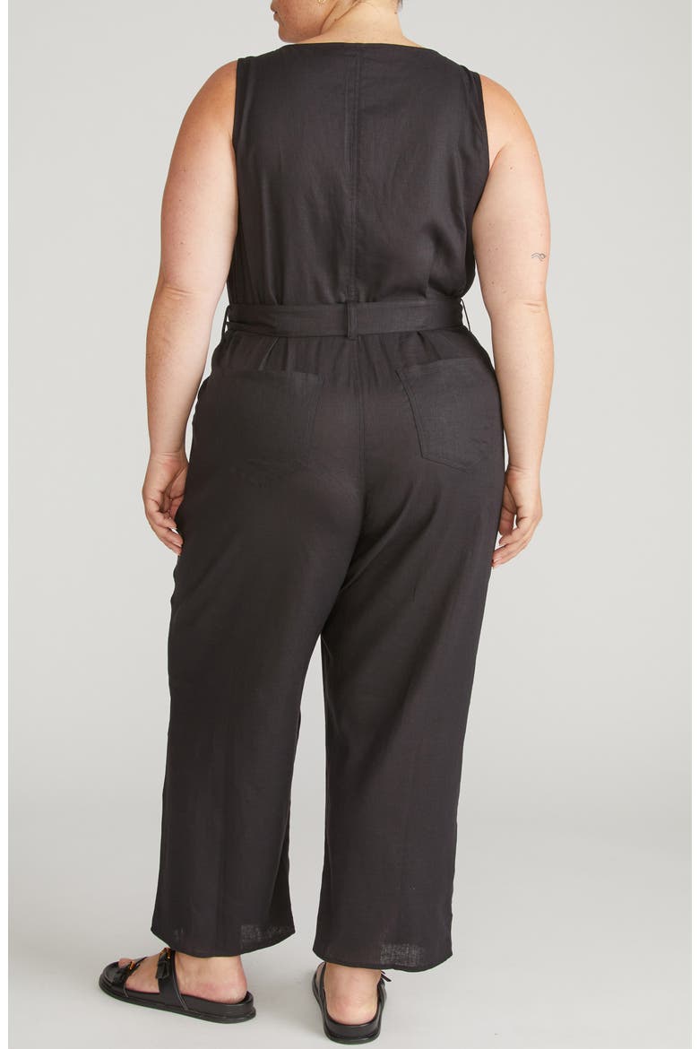 Sleeveless Tie Waist Linen Jumpsuit, Alternate, color, BLACK