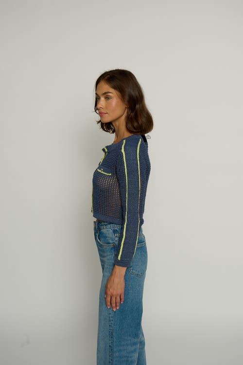 Central Park West Open-knit Cardigan Sweater In Navy