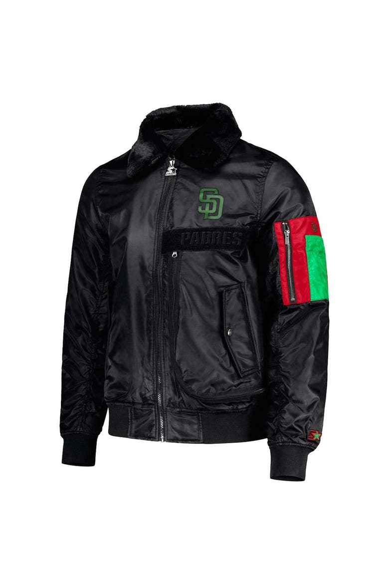 Men's Starter x Ty Mopkins Black San Diego Padres Black History Month Satin Full-Zip Jacket, Alternate, color, Black