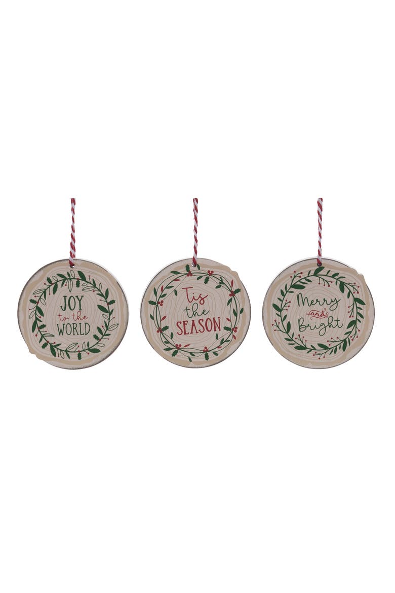 MDF Holiday Woodland Ornament Set of 3 Christmas Decor, Main, color, White