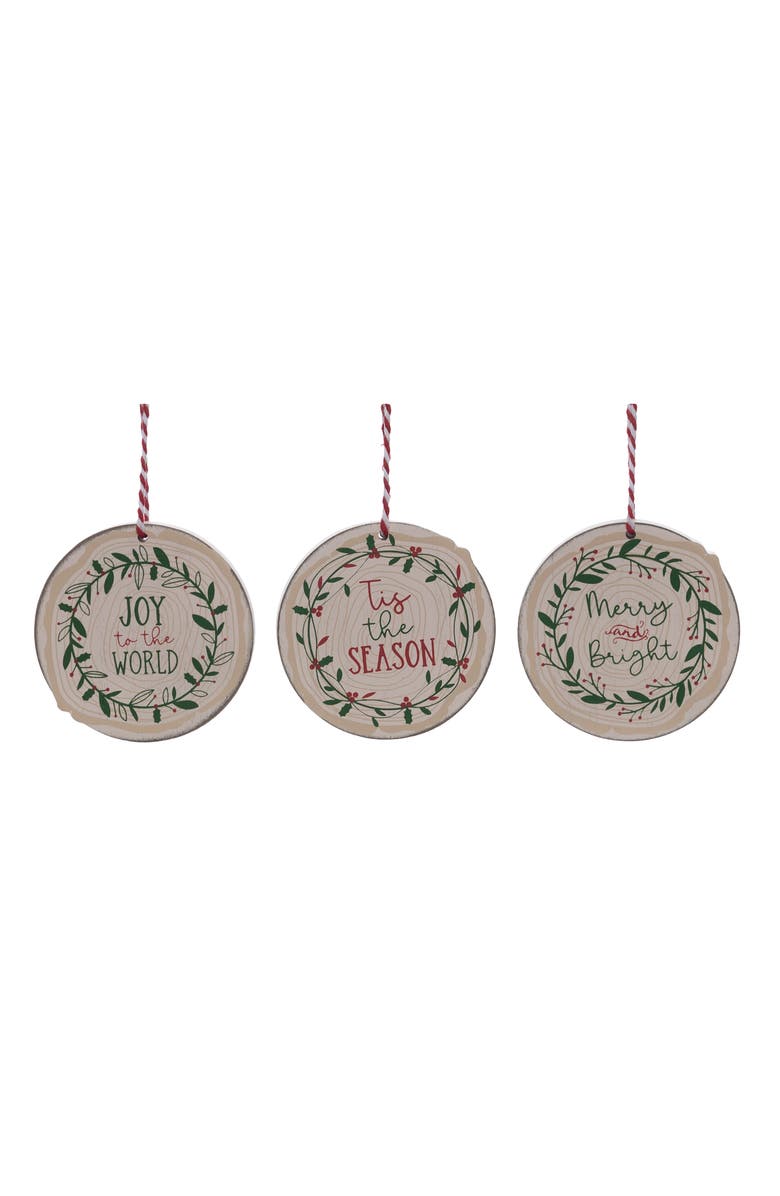 Transpac MDF Holiday Woodland Ornament Set of 3 Christmas Decor, Main, color, White