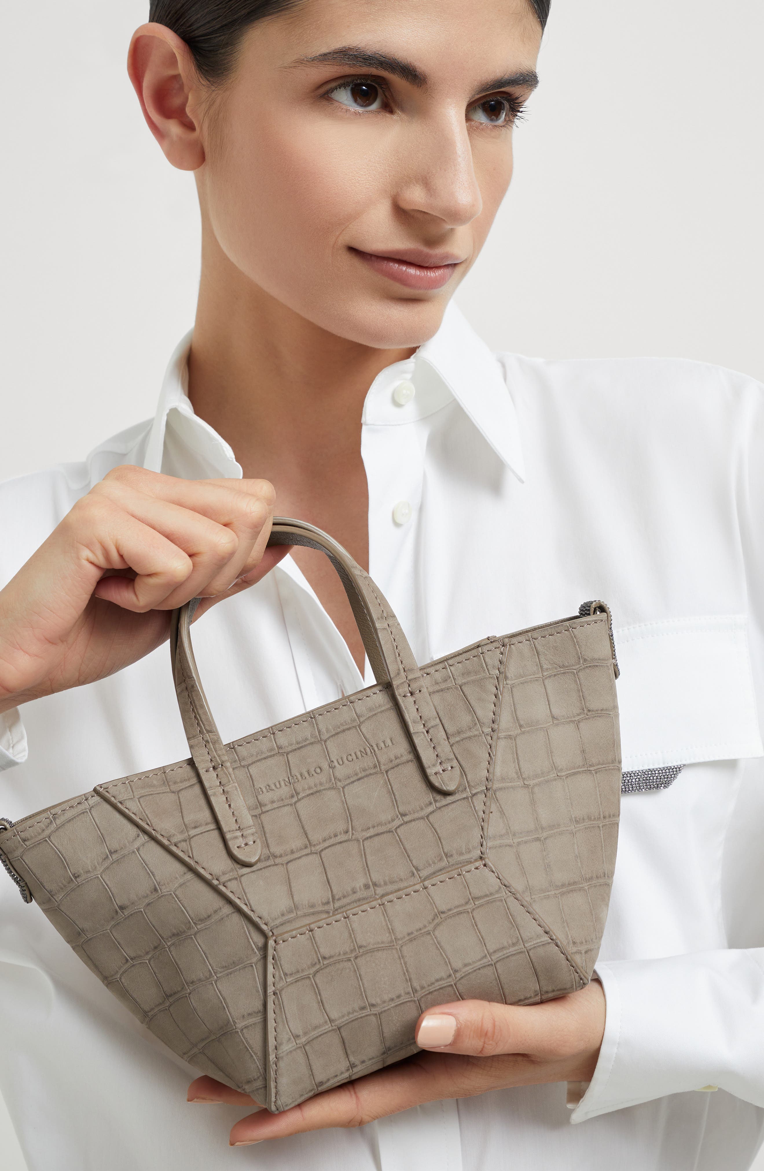 Brunello Cucinelli Croc print BC Duo mini bag, Alternate, color, Light Brown