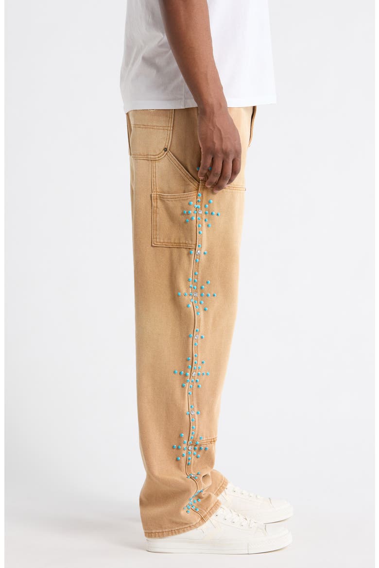 Turquoise Studded Cotton Twill Carpenter Pants, Alternate, color, LIGHT BROWN