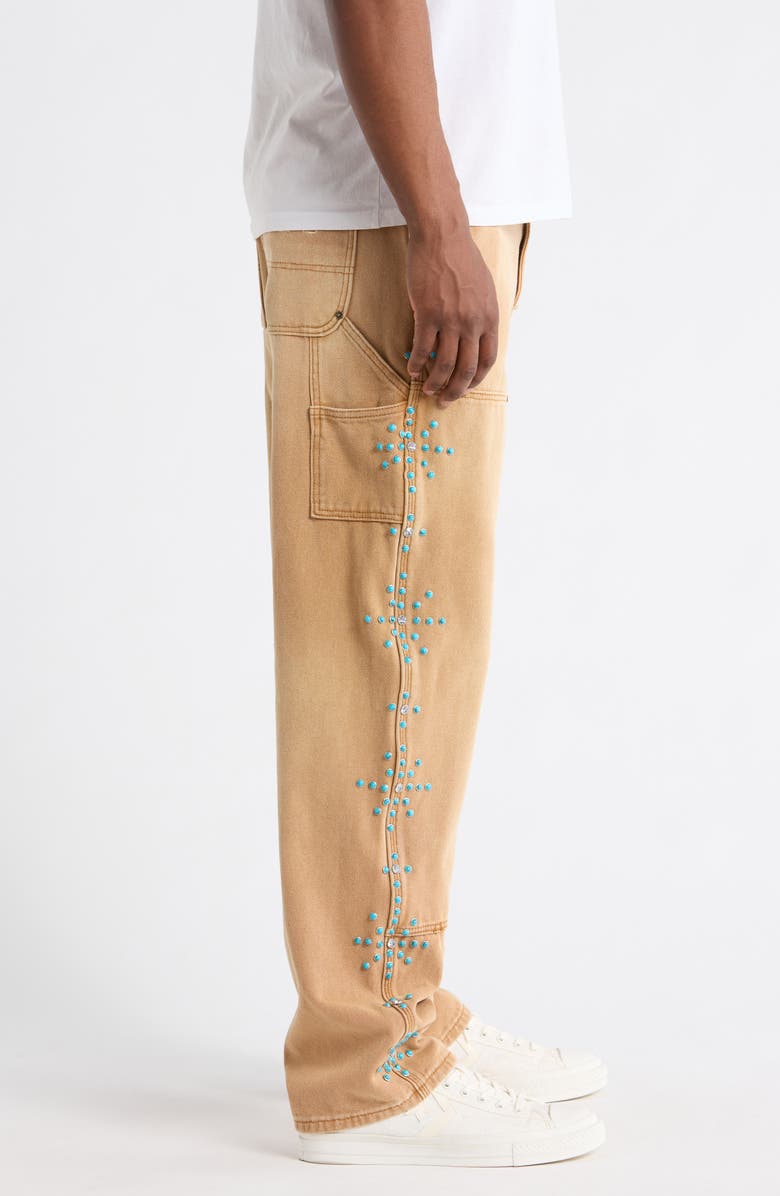 N.G.O. Turquoise Studded Cotton Twill Carpenter Pants, Alternate, color, 