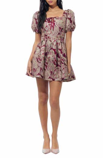 Astella Tie Back Puff Sleeve Jacquard Minidress