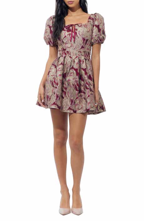 Astella Tie Back Puff Sleeve Jacquard Minidress