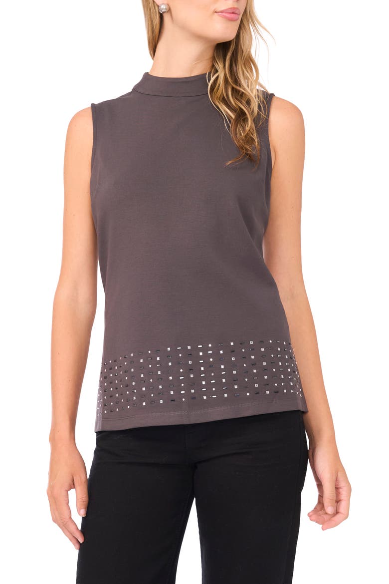 Bead Detail Mock Neck Top, Main, color, MEDIUM HEATHER GREY
