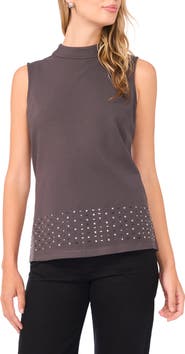 Vince Camuto Bead Detail Mock Neck Top