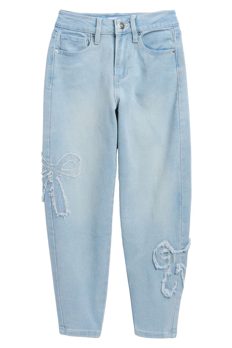 Kids' Bow Barrel Leg Jeans, Main, color, LIGHT WASH
