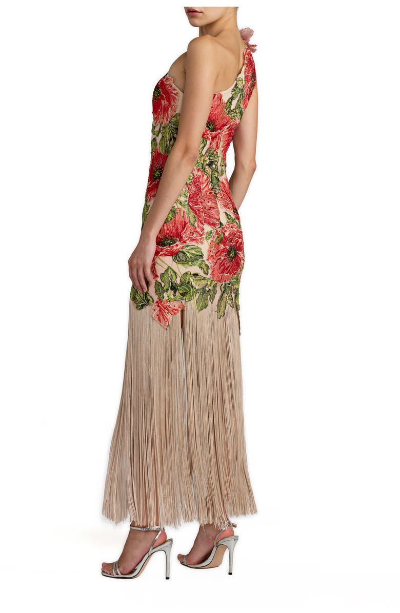 Mac Duggal Embroidered One Shoulder Dress With Fringe Hem, Alternate, color, Nude Multi