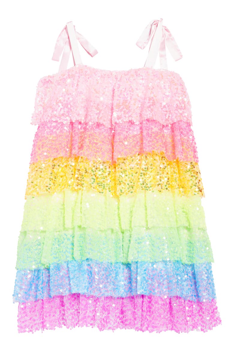 Neon Sequin Ruffle Dress, Alternate, color, MULTI