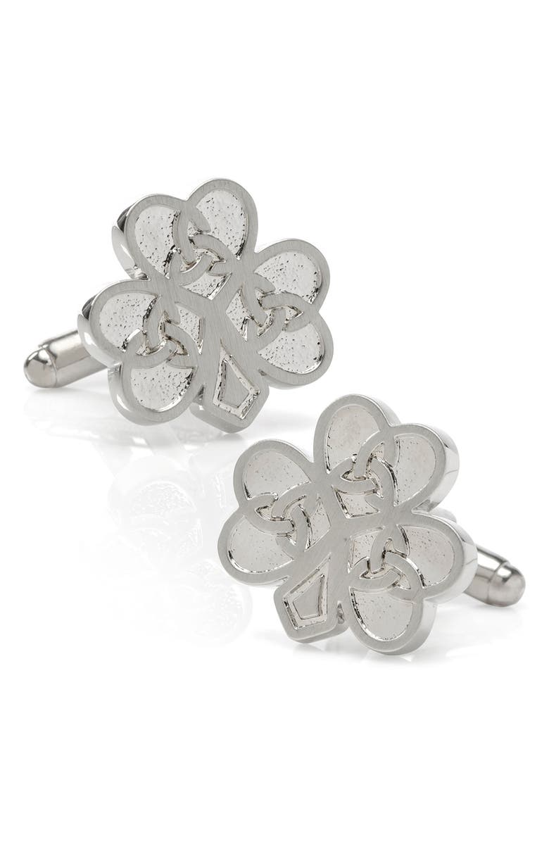 Cufflinks, Inc. Celtic Knot Shamrock Cuff Links, Main, color, Silver