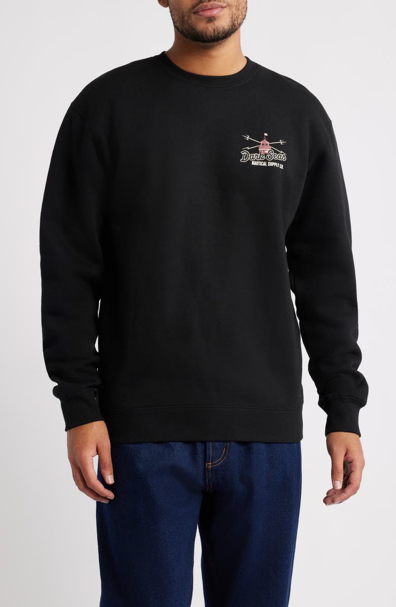DARK SEAS Beacon Logo Graphic Fleece Sweatshirt, Main, color, Black
