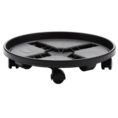 14" Round Planter Caddy With Wheels, Black
