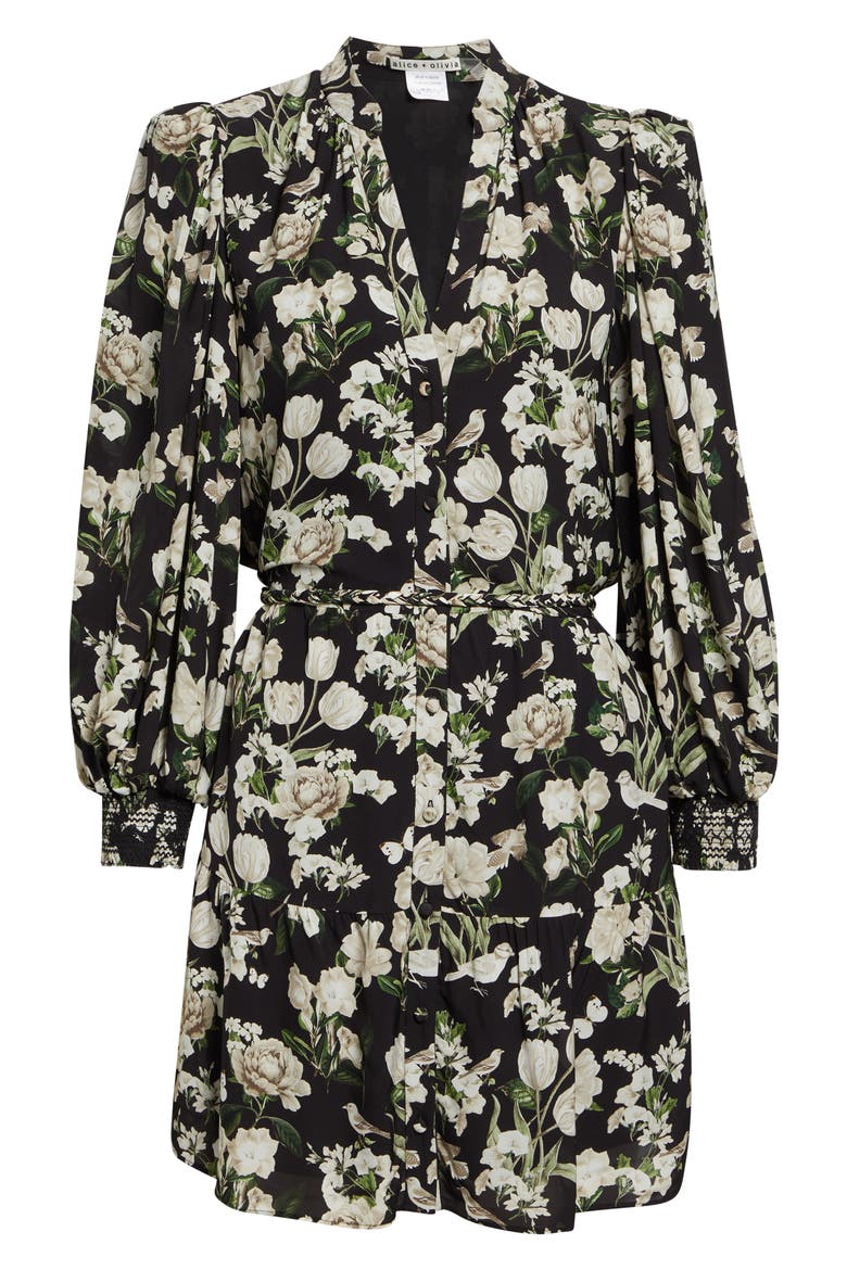 Antonette Floral Print Long Sleeve Minidress, Alternate, color, MORNINGSTAR FLORAL BLACK