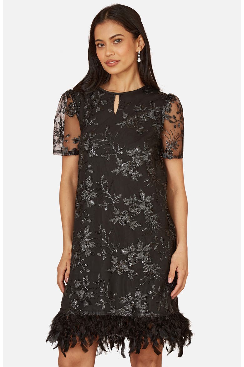Sequin Embellished Floral Tunic Dress, Alternate, color, Black