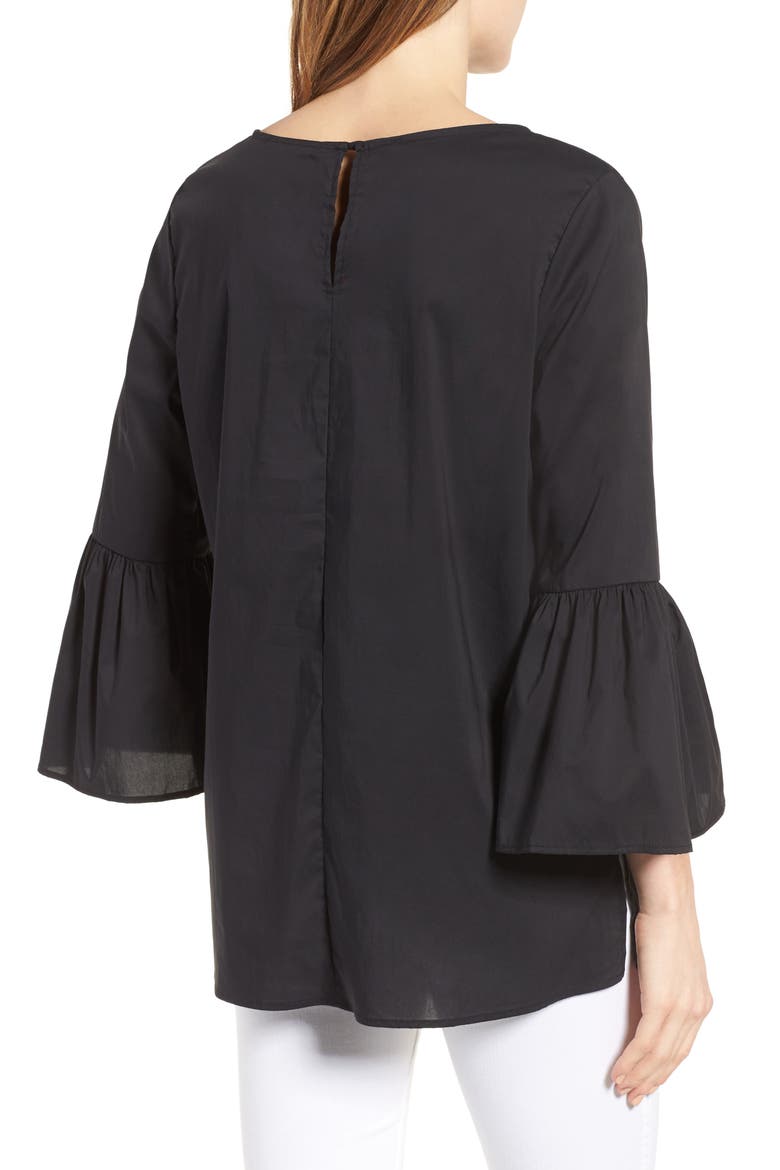 Gibson Bell Sleeve Poplin Top, Alternate, color, BLACK
