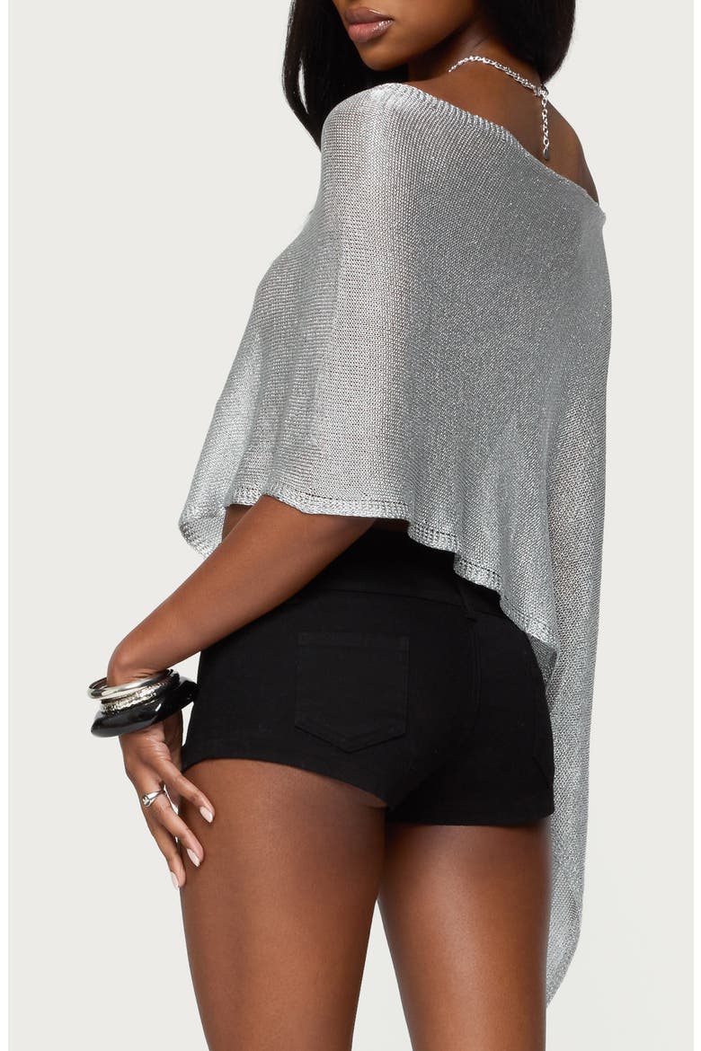 Azalia Metallic One-Shoulder Semisheer Poncho, Alternate, color, SILVER