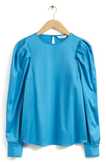 & Other Stories Pleated Shoulder Top In Blue