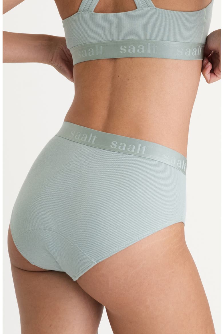 Period & Leakproof High Rise Stretch Cotton & Modal Rib Briefs, Alternate, color, SEAGLASS