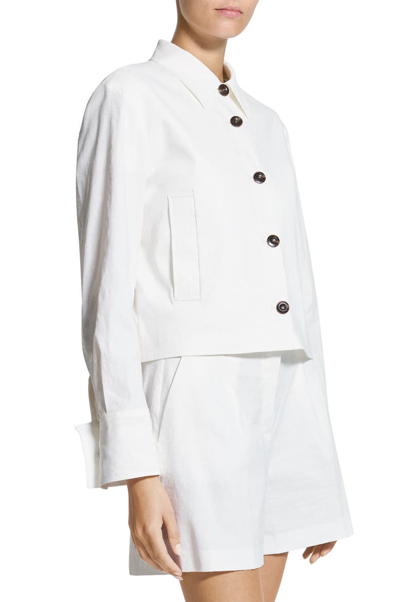 Linen Blend Crop Shirt Jacket, Alternate, color, WHITE