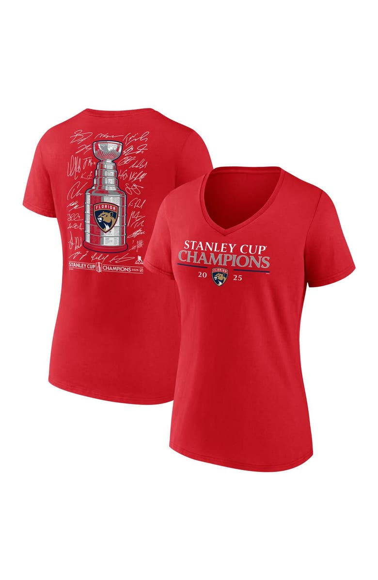 FANATICS Women's Fanatics Red Florida Panthers 2025 Stanley Cup Champions Signature Roster V-Neck T-Shirt, Alternate, color, 