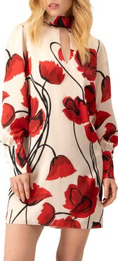 IVONNE Floral Print Mini Dress with Mock Neck